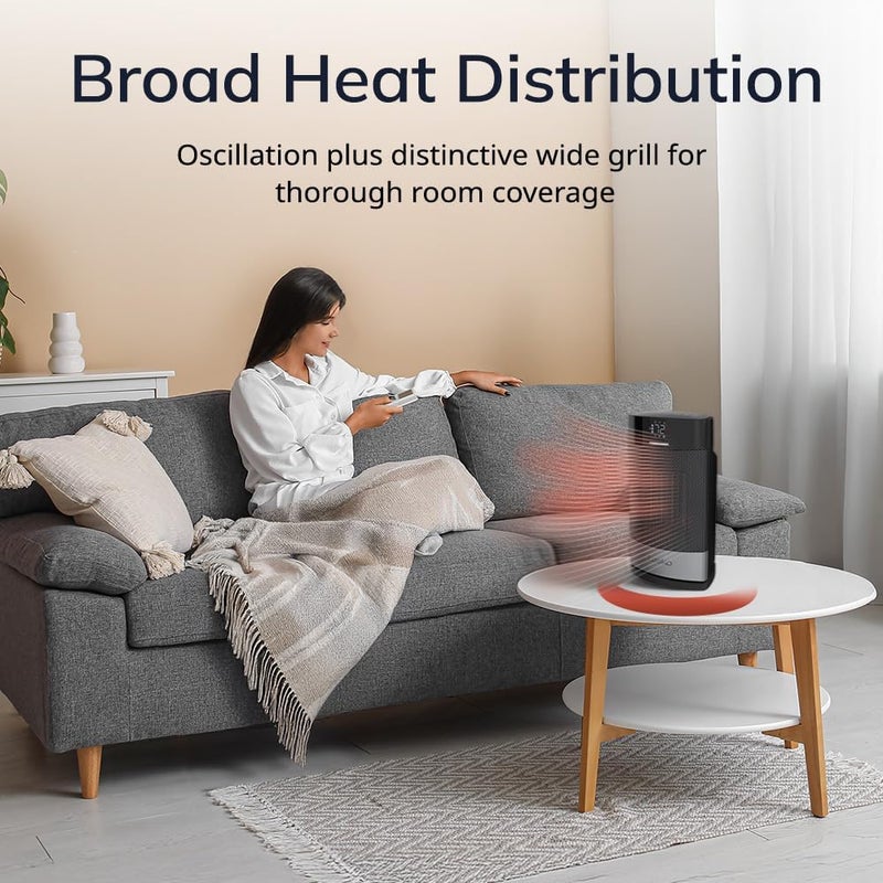 Lasko Ellipse Ceramic Tabletop Heater for Home with Tip-Over Switch, Child Lock, Digital Display, Thermostat, AutoECO Mode, Wide Oscillation, Remote, For Bedroom, Office, Den, 1500W, Black, CD12950 - Image 3